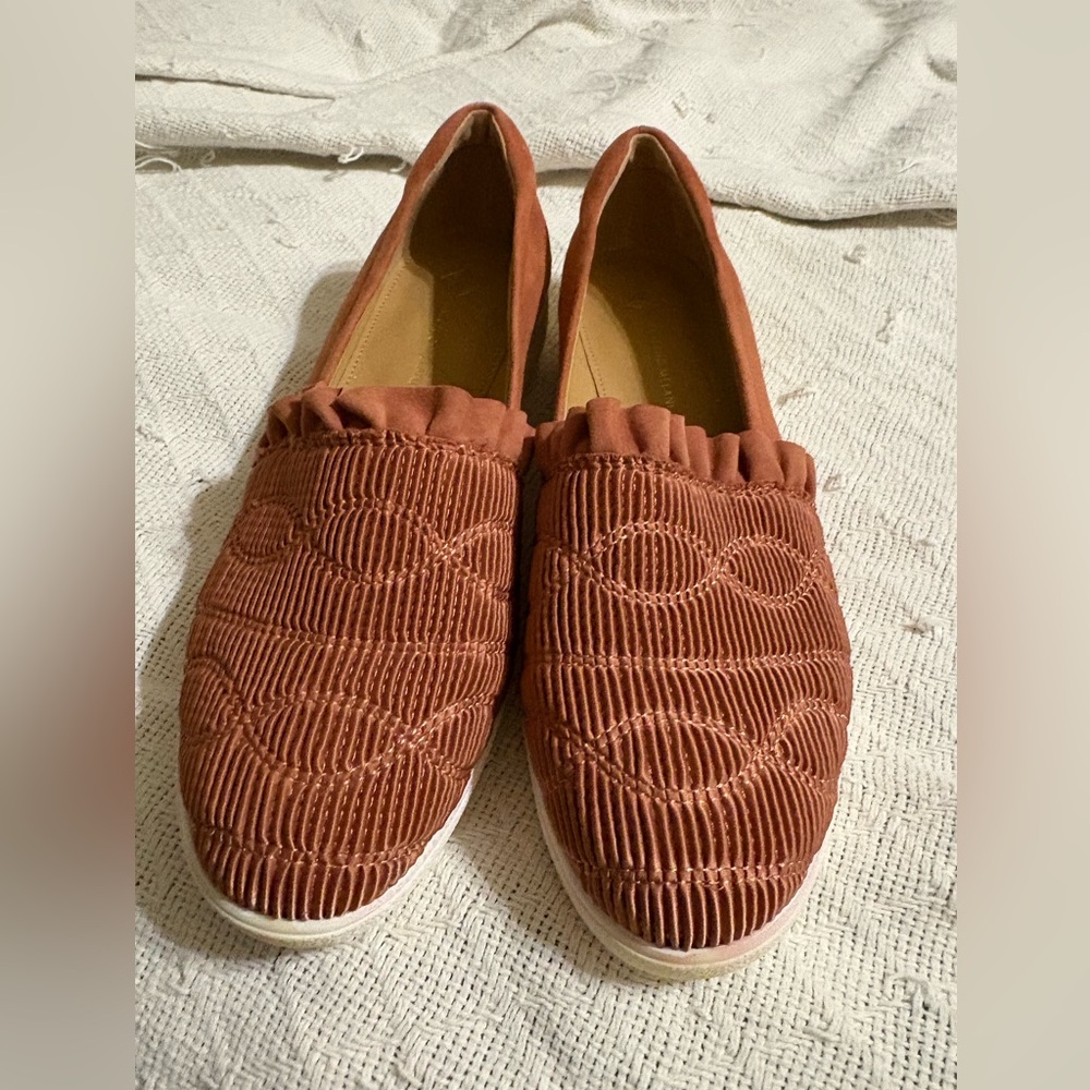 ANTONIO MELANI Ribbed Slip-On Loafers in Terracotta